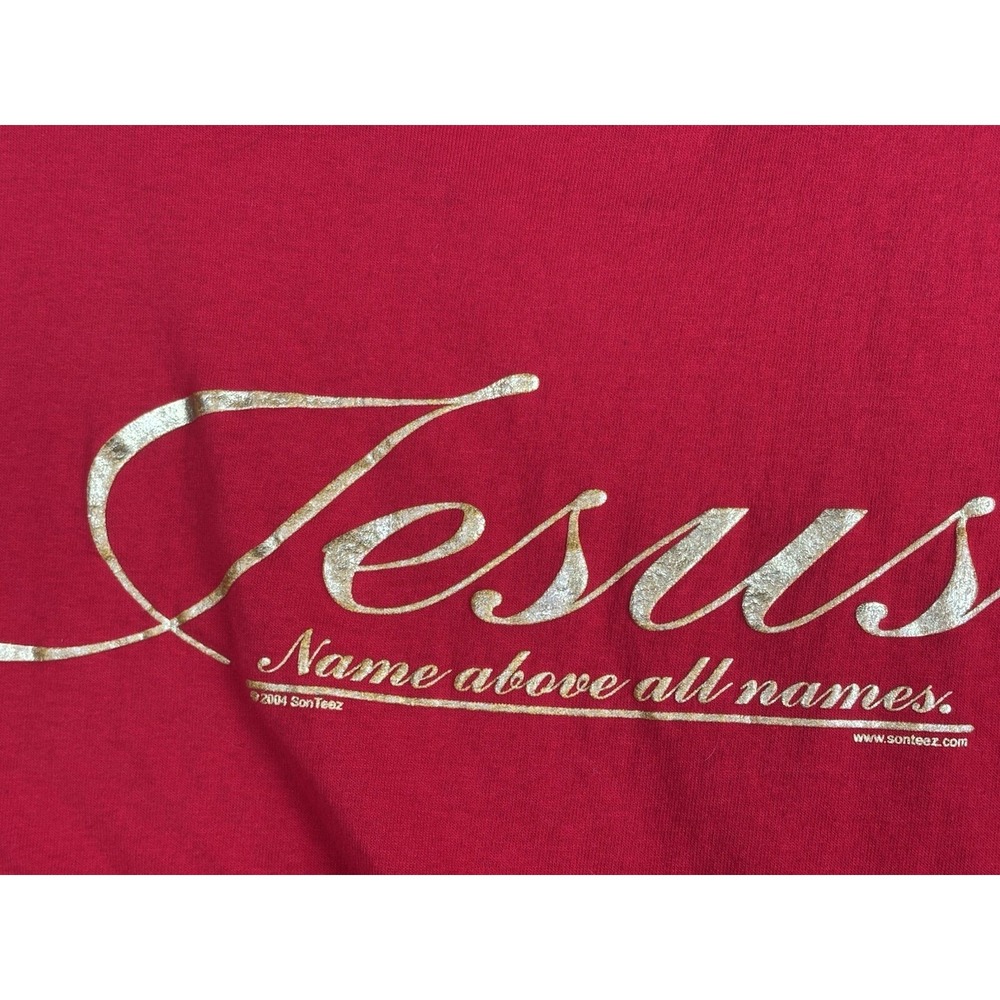 Vintage Jerzees Son Teez T Shirt L Large Red 2004 Gold Name Above All Names 4165 - Picture 3 of 12